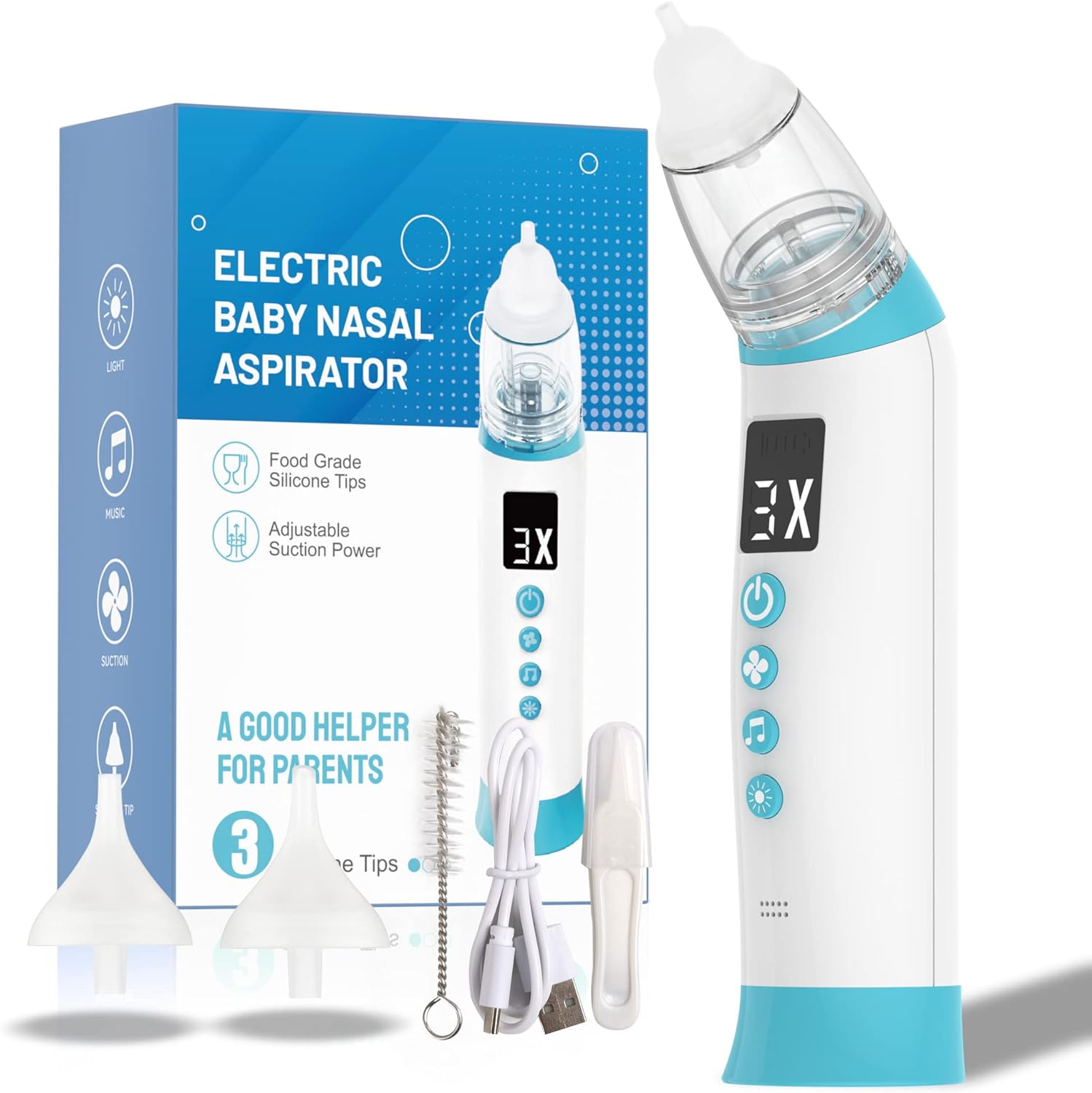 230816022710207_1 Electric Baby Nasal Aspirator, Rechargeable Nose Sucker for Baby, Adjustable 3 Levels Suction, Booger Sucker for Baby with 8 Light Modes & Adjustable Volume Nursery Rhymes - Image 1